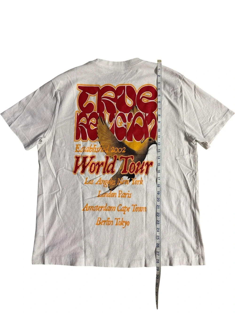 True Religion Cream Short-Sleeve Tee with Retro Chest Graphic